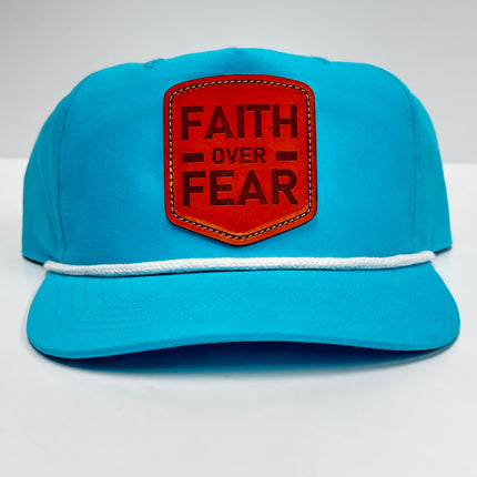 Leather Head Custom FAITH OVER FEAR Leather Head Hat Co Turquoise SnapBack Cap Hat