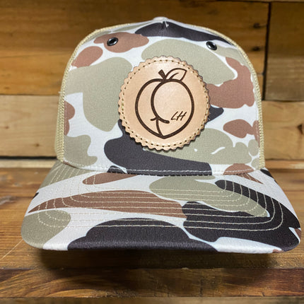 The Leather Head Hat Co peach silhouette ass Camo 5 panel mesh Snapback hat cap