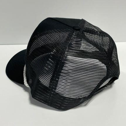 YIPPEE-KI-YAY White Rope Vintage Custom Embroidered Black Mesh Trucker Snapback Cap Hat