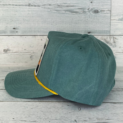 Custom Bow Hunting Vintage Green Stonewash Rope Curve Brim Snapback Cap Hat