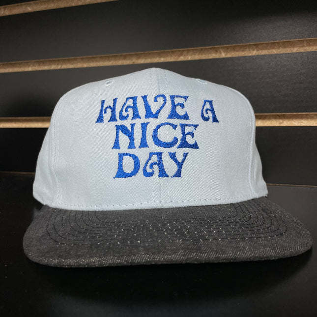 Custom Embroidered Have A Nice Day Vintage Black Brim Snapback Cap Hat