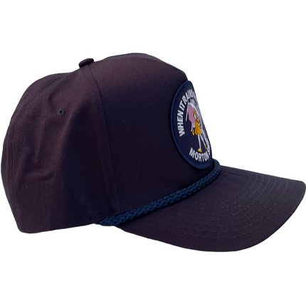 Custom When It Rains It Pours Morton Salt patch Vintage Navy Mid Crown SnapBack Hat Cap With Rope