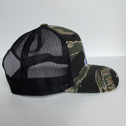 Grizzly Bear patch Camouflage 5 Panel Black Mesh Trucker Snapback Hat Fits like a Richardson