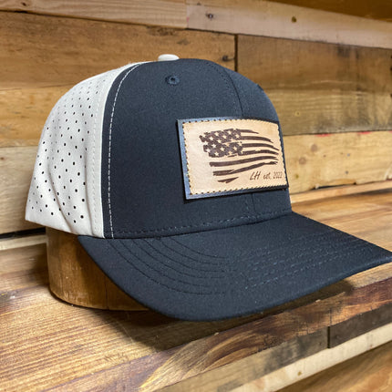 The Leather Head Hat Co American flag patch hydro khaki mesh Snapback hat cap