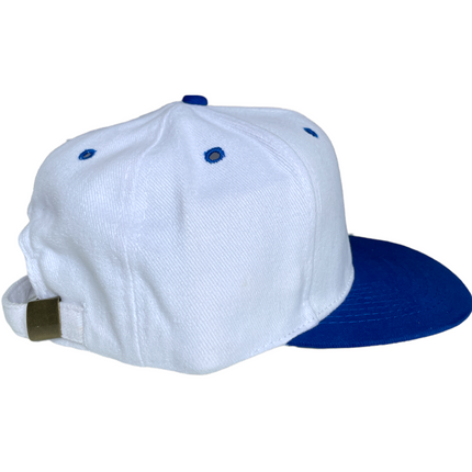 Retro White Mid Crown 5 Panel Blue Brim Strapback Hat Cap