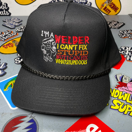 Welder I Can’t Fix Stupid Vintage Black Snapback Rope Golf Cap Hat Welder Funny Custom Embroidered