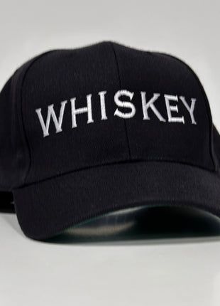 Whiskey embroidered on a black SnapBack Hat Cap Custom Embroidery