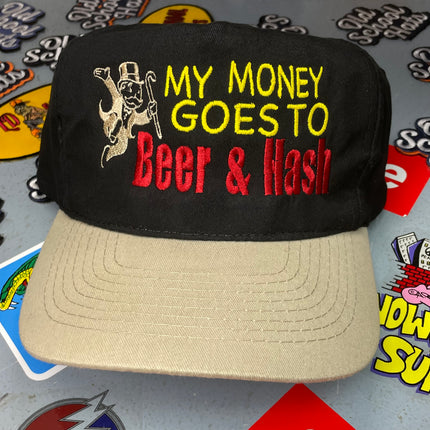 My Money Goes To Beer Vintage Custom Embroidered Strapback Black Crown Cap Hat