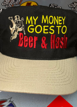 My Money Goes To Beer Vintage Custom Embroidered Strapback Black Crown Cap Hat