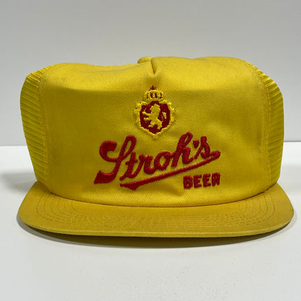 Vintage STROHS BEER Yellow Mesh Trucker K-Products Snapback Cap Made In USA