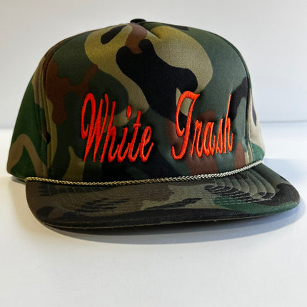 White Trash Made on a 1980s True Vintage All Foam Came SnapBack Trucker Funny Cap Hat Custom Embroidered Chris Chapman