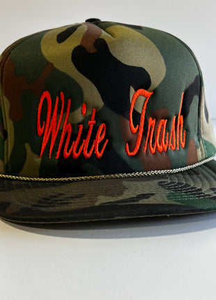 White Trash Made on a 1980s True Vintage All Foam Came SnapBack Trucker Funny Cap Hat Custom Embroidered Chris Chapman