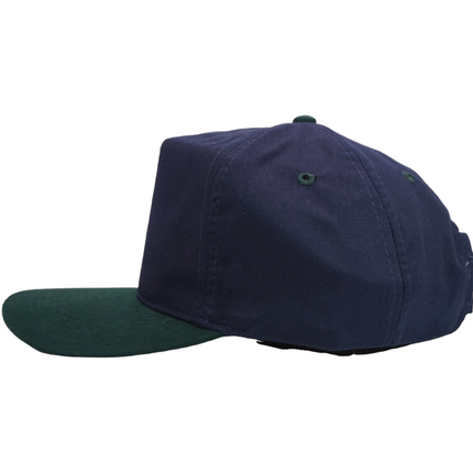 Vintage Navy Mid Crown Green Brim 5 Panel Strapback Hat Cap