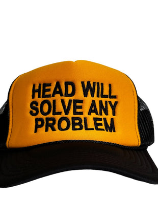 Head Will Solve Any Problem Vintage Orange Black Mesh Trucker SnapBack Hat Cap Custom Embroidery