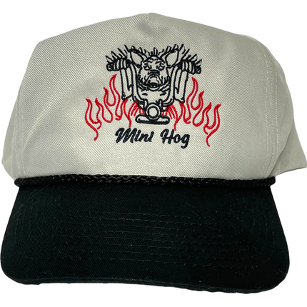 Iggy Man Mini Hog Vintage Khaki Crown Black Brim SnapBack Hat Cap with Rope Custom Embroidered