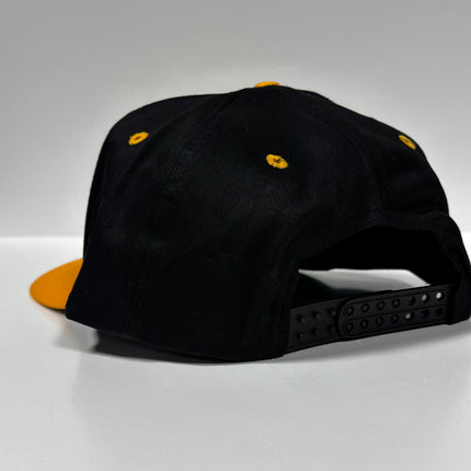 Small Dick Big Dreams Inappropriate Funny Vintage Black Crown Yellow Brim SnapBack Cap Hat Custom Embroidered