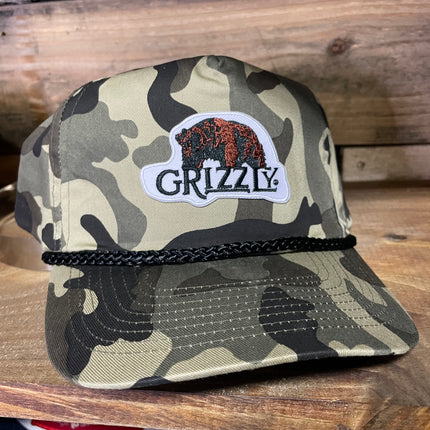 Custom Grizzly Camo Black Rope Snapback Cap Hat
