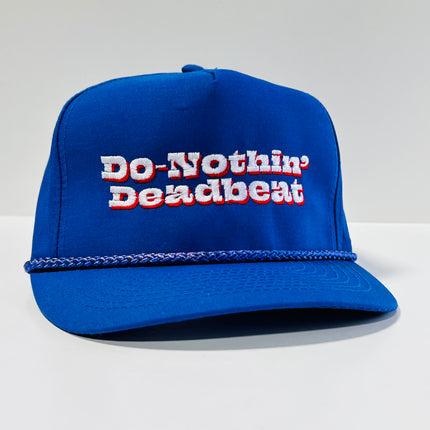 DO NOTHIN DEADBEAT Vintage Blue Tall Crown Strapback Cap Hat JOSHUA QUIMBY Band Merch Custom Embroidered