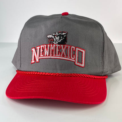 Custom New Mexico patch Vintage Gray Mid Crown Red Brim SnapBack Hat Cap with Rope
