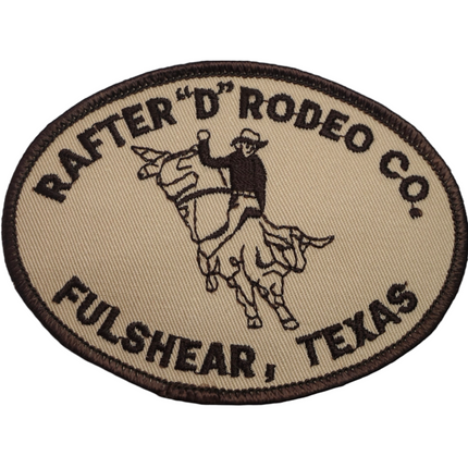 Vintage Rafter "D" Roder Co. Fulshear, Texas Brown and Tan 4" x 3" Sew On Oval Patch