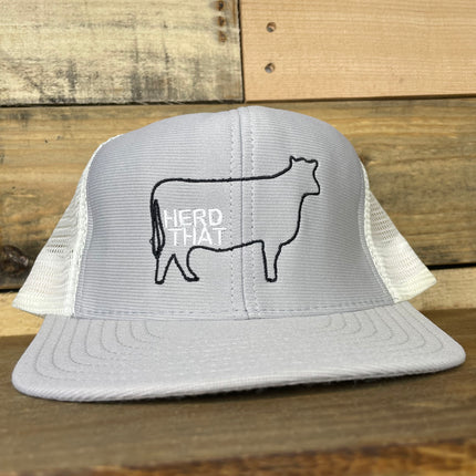 Custom HERD THAT Cow Vintage Made In USA Gray Mesh Trucker Snapback Cap Hat