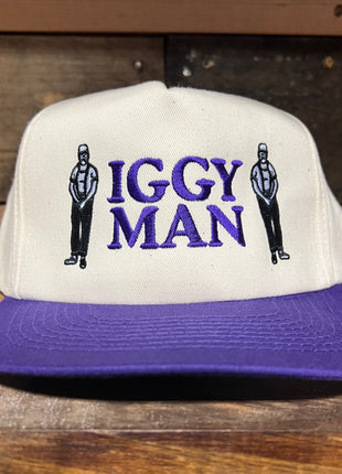 Iggy Man Vintage Off White Crown Purple Brim SnapBack Hat Cap Custom Embroidery