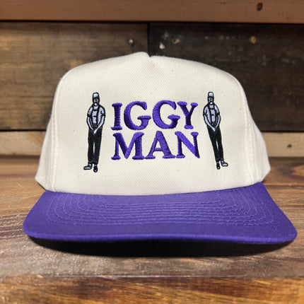 Iggy Man Vintage Off White Crown Purple Brim SnapBack Hat Cap Custom Embroidery
