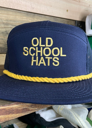 Custom Old School Gold Rope Hat 6 Panel Mesh Trucker Vintage Custom Embroidered Snapback Cap Hat Navy Blue