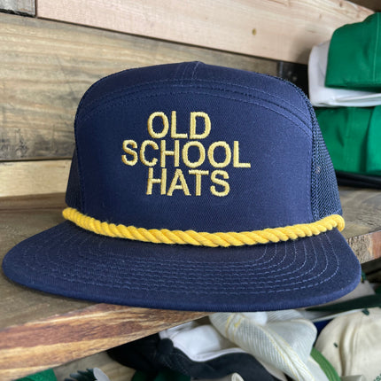 Custom Old School Gold Rope Hat 6 Panel Mesh Trucker Vintage Custom Embroidered Snapback Cap Hat Navy Blue