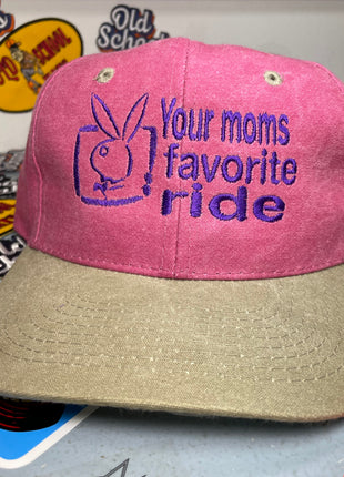 Custom Your Moms Favorite Ride Vintage Custom Embroidered Pink Stonewash Snapback Cap Hat
