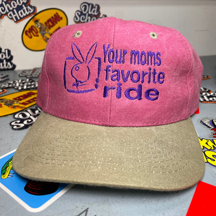 Custom Your Moms Favorite Ride Vintage Custom Embroidered Pink Stonewash Snapback Cap Hat