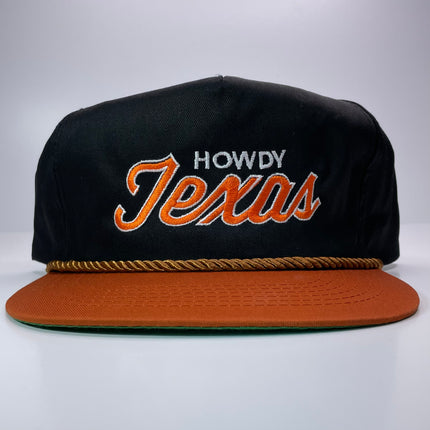 Howdy Texas Black Orange Rope Vintage Snapback Cap Hat Embroidered