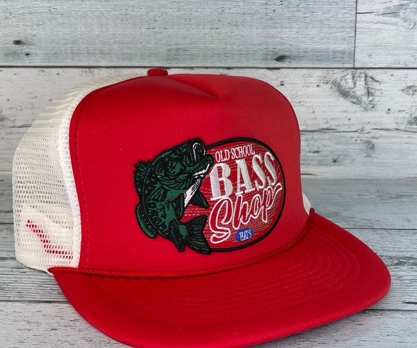 Old School Red Bass Fishing Mesh Trucker Snapback Cap Hat