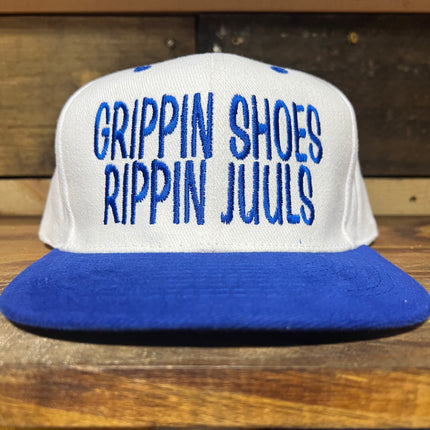 Grippin Shoes Rippin Juuls White Crown Blue Brim Strapback Hat Cap Custom Embroidery