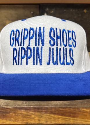 Grippin Shoes Rippin Juuls White Crown Blue Brim Strapback Hat Cap Custom Embroidery