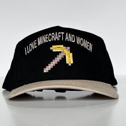 I love Minecraft and Women Funny Strapback Cap Hat Custom Embroidered Hutchbucketz Collab