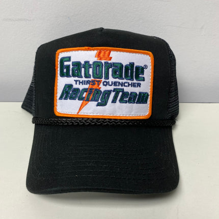 Custom Gatorade Thirst Quencher Racing Team Vintage Black Mesh Snapback Hat Cap with Black Rope