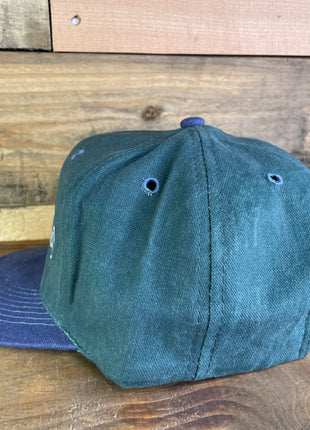 DUDE WHAT’S MY HAT SAY Vintage Navy Brim Green Strapback Cap Hat Custom Embroidered