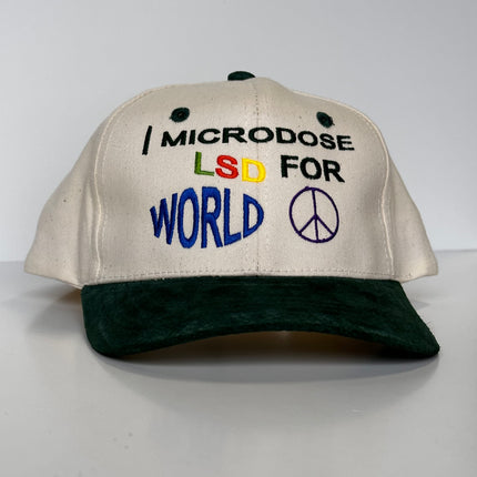 I Microdose FOR WORLD PEACE Vintage Suede SnapBack Cap Hat Funny Humor Custom Embroidered