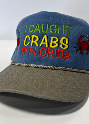I Caught Crabs in Florida Blue crown khaki brim with Rope SnapBack Hat Cap Custom Embroidery