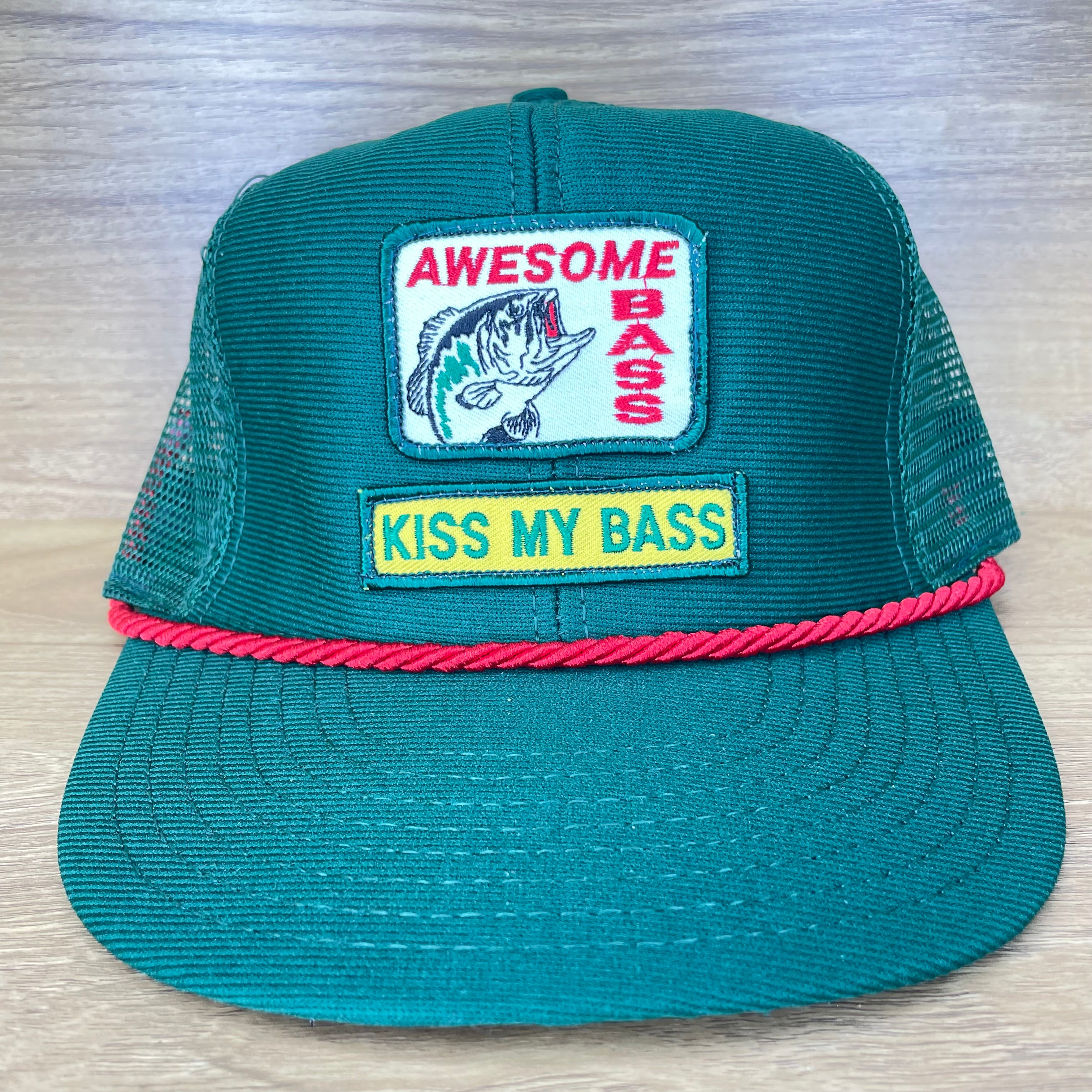 Custom Awesome Bass Kiss My Bass Vintage Green Mesh Red Rope