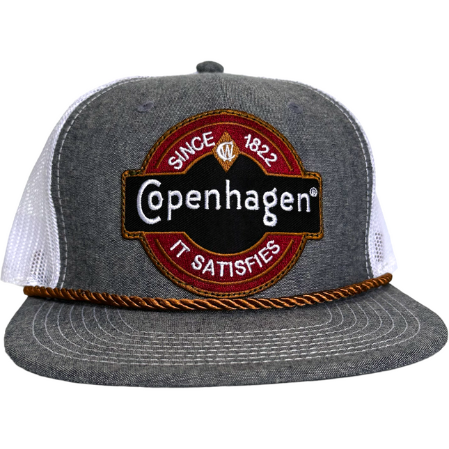 Custom it satisfies patch on Vintage Gray Mesh SnapBack Hat Cap with rope