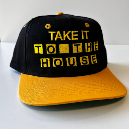 TAKE IT TO THE HOUSE Vintage Yellow Brim Black Crown SnapBack Cap Hat Custom Embroidered