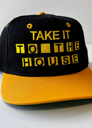 TAKE IT TO THE HOUSE Vintage Yellow Brim Black Crown SnapBack Cap Hat Custom Embroidered