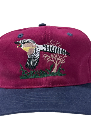 Pheasant on a Vintage Burgundy Mid Crown Strapback Cap Hat Custom Embroidered