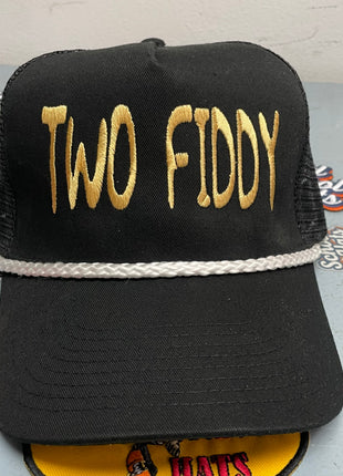 Rowdy Roger Official Two Fiddy Black Mesh White Rope Snapback Hat