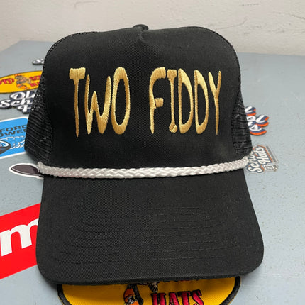 Rowdy Roger Official Two Fiddy Black Mesh White Rope Snapback Hat
