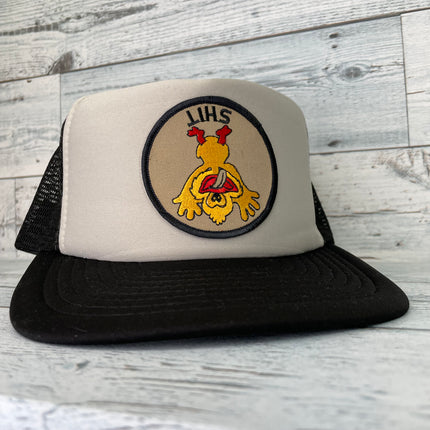 Custom Upside Down Duck Shit Gray Crown Black Brim Trucker Mesh Snapback Cap Hat