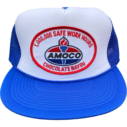 Custom Amoco Gasoline patch on a Vintage Blue Mesh SnapBack Hat Cap