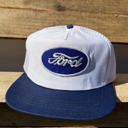 Vintage FORD White Mesh Snapback Trucker Cap Hat Made in USA (NEVER BEEN WORN) RARE